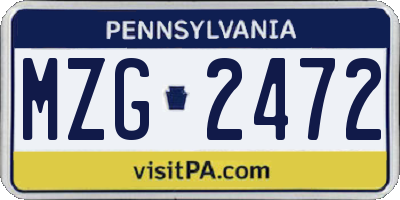 PA license plate MZG2472
