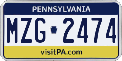 PA license plate MZG2474