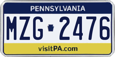 PA license plate MZG2476