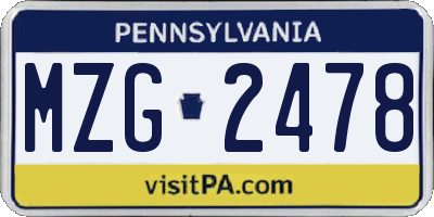 PA license plate MZG2478