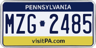 PA license plate MZG2485