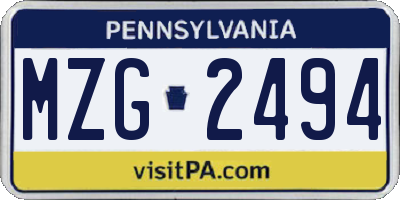 PA license plate MZG2494