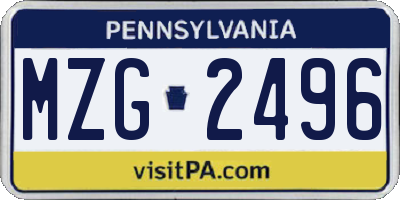 PA license plate MZG2496