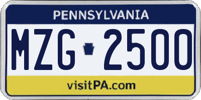 PA license plate MZG2500