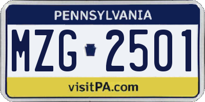 PA license plate MZG2501