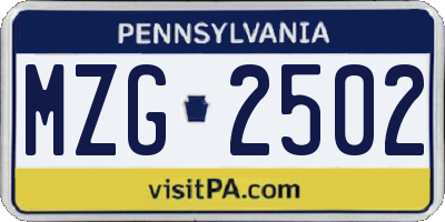 PA license plate MZG2502