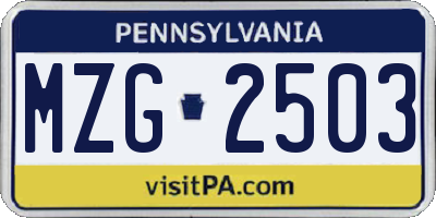 PA license plate MZG2503