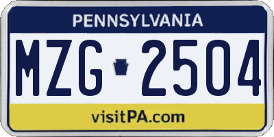 PA license plate MZG2504