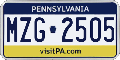 PA license plate MZG2505