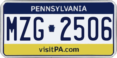 PA license plate MZG2506