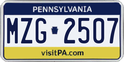 PA license plate MZG2507