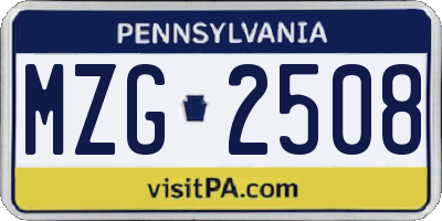 PA license plate MZG2508