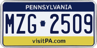PA license plate MZG2509