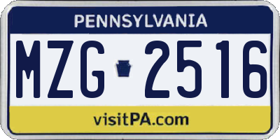 PA license plate MZG2516