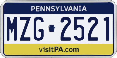 PA license plate MZG2521