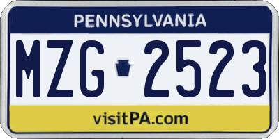 PA license plate MZG2523