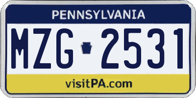 PA license plate MZG2531