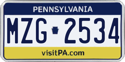PA license plate MZG2534