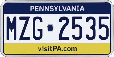 PA license plate MZG2535