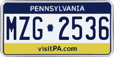 PA license plate MZG2536