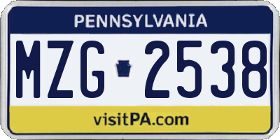 PA license plate MZG2538