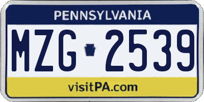 PA license plate MZG2539
