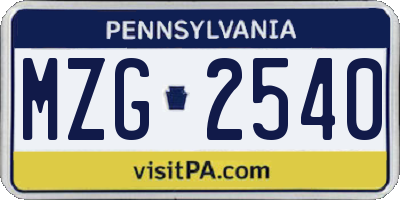 PA license plate MZG2540