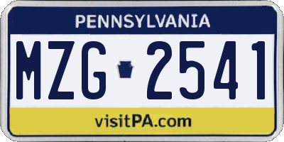 PA license plate MZG2541