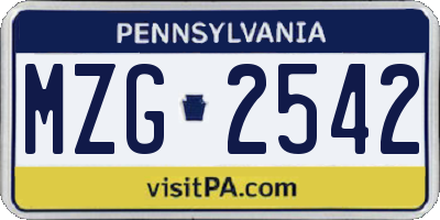 PA license plate MZG2542