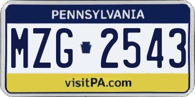 PA license plate MZG2543