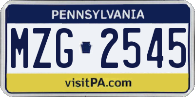 PA license plate MZG2545
