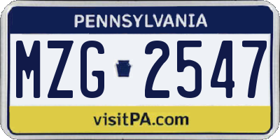 PA license plate MZG2547