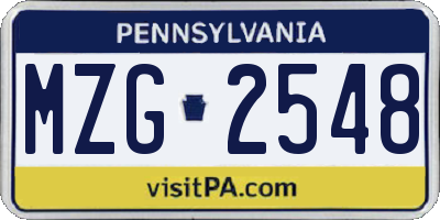 PA license plate MZG2548