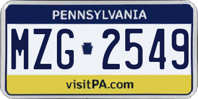 PA license plate MZG2549