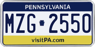 PA license plate MZG2550
