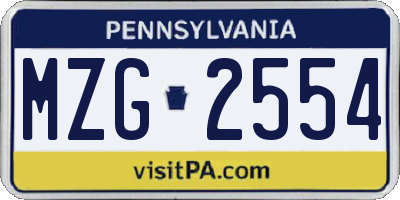 PA license plate MZG2554