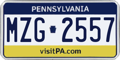 PA license plate MZG2557