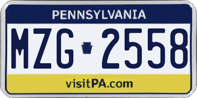 PA license plate MZG2558