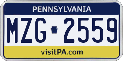 PA license plate MZG2559