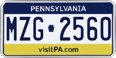 PA license plate MZG2560