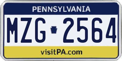 PA license plate MZG2564