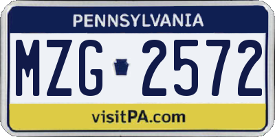PA license plate MZG2572