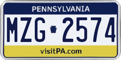 PA license plate MZG2574