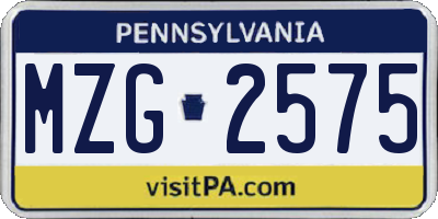 PA license plate MZG2575