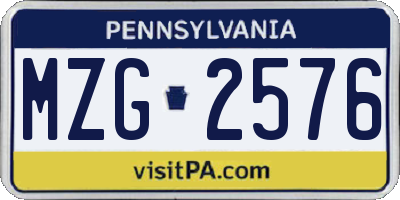 PA license plate MZG2576