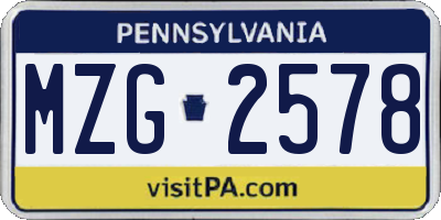 PA license plate MZG2578