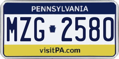 PA license plate MZG2580