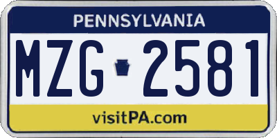 PA license plate MZG2581