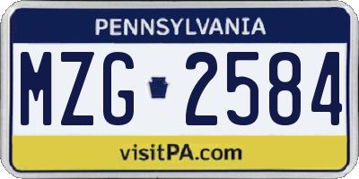 PA license plate MZG2584
