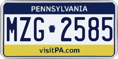 PA license plate MZG2585